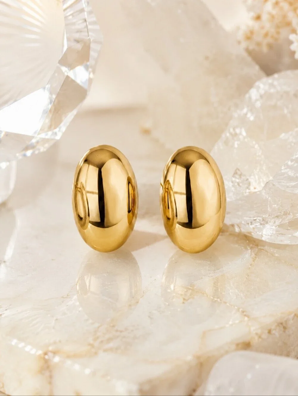 18K Yellow Gold Plated Dome Stud Earrings SS Old Money Minimalist Classic 0.43